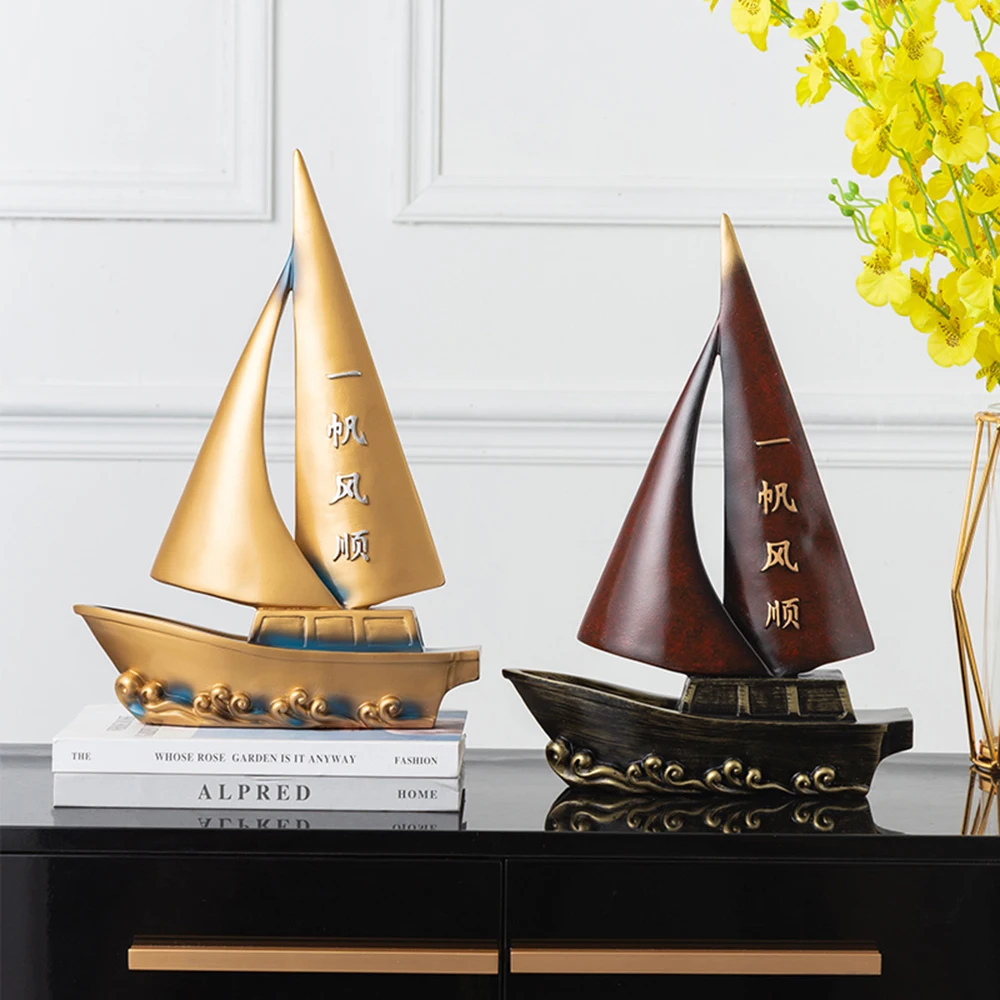 

Chinese Traditional Resin Sail Boat Statues and Sculptures Home Decor Office Desk Accessories Modern Living Room Decoration Gift