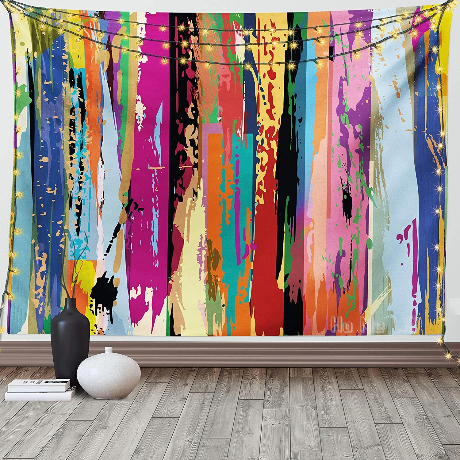 

Work Of Art Vibrant Rainbow Design Tainted Pattern Fabric Wall Hanging Decor For Bedroom Living Room Dorm Rainbow Color