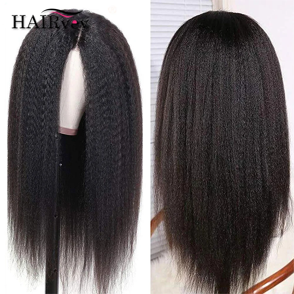 

180% Density Kinky Straight Malaysia Human Hair Wigs Preplucked 4x4 Lace Closure Human Hair Wig HD Lace Closure Wig Baby Hair