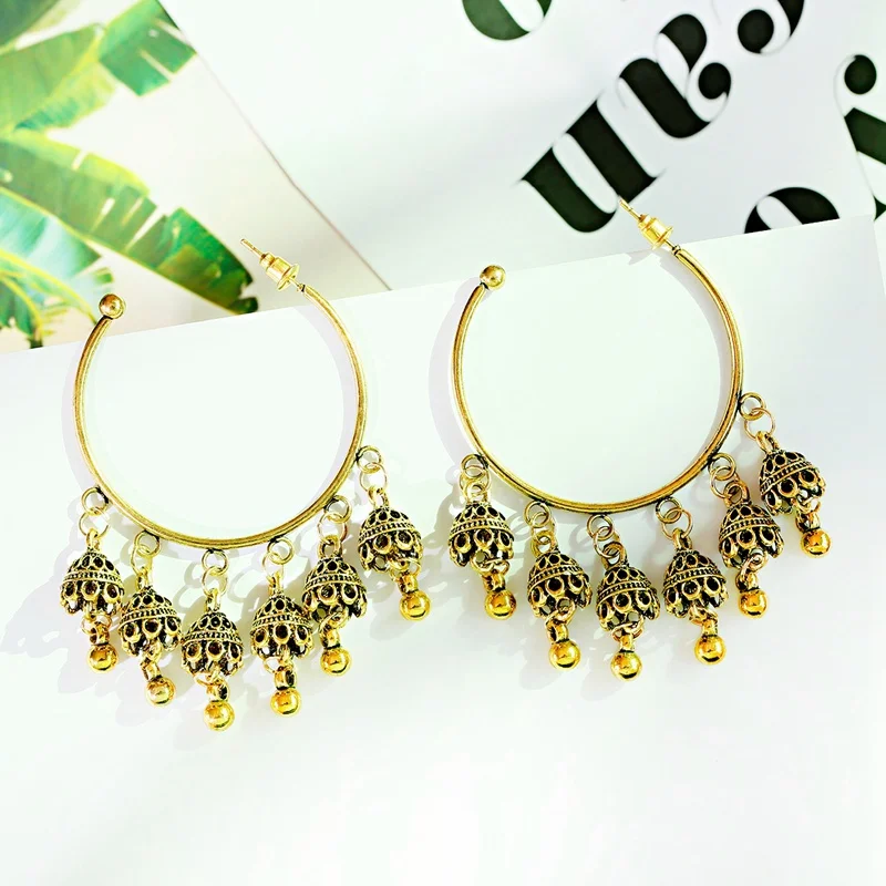 OIQUEI античные индийские Jhumka эффектные Большие колокольчики кисточки Висячие