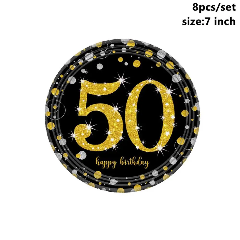 Gold 7inch Plates CHZLL, Черное золото, 50-ая одноразовая посуда, тарелки для полотенец, чашки для стола, одноразовая посуда для вечеринок, 50 предметов для дня рождения - Цвет: Gold 7inch Plates