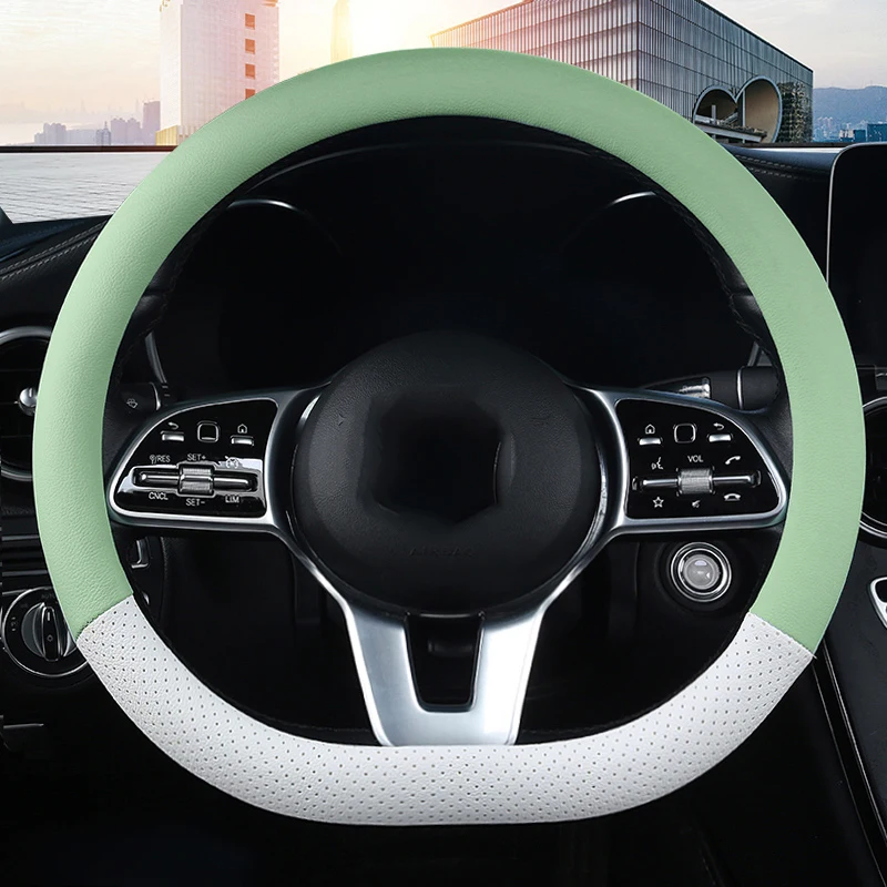 

37-38CM New Car Steering Wheel Cover Artificial Leather Steering-Wheel Covers Breathable Fabric Braid Auto Accessories Universal