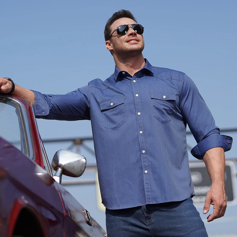 

Large size 6xl 7XL8XL 10XL denim shirt men's long-sleeved casual loose thin summer high-quality non-iron (oversized plus size)