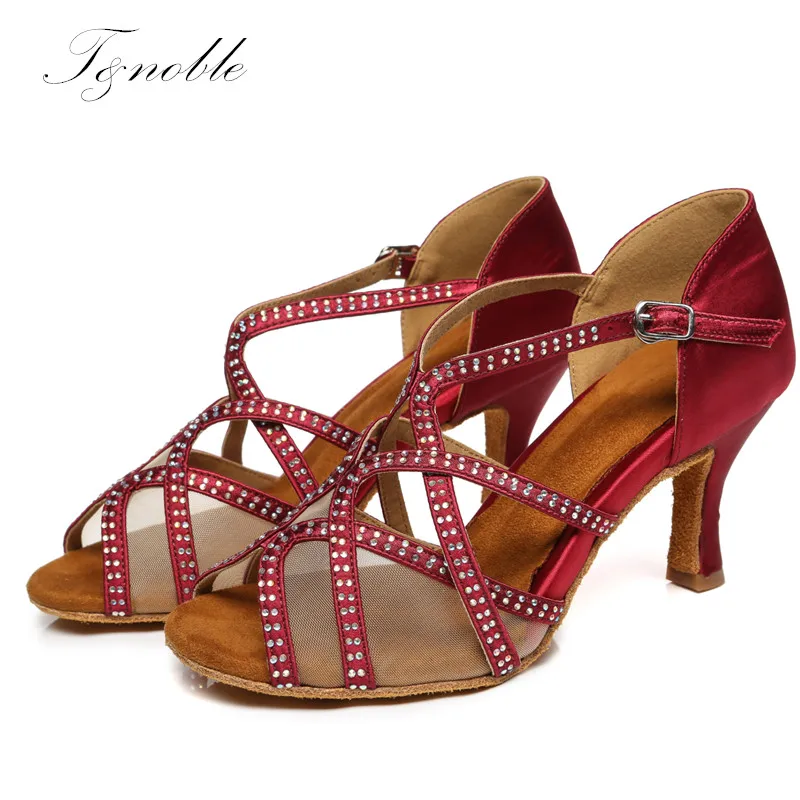 

Dance Shoes Women Latine Red Sandals Cuba Jazz Shining Colorful Rhinestones Girls Soft Bottom Square High Heels 5-10cm L441