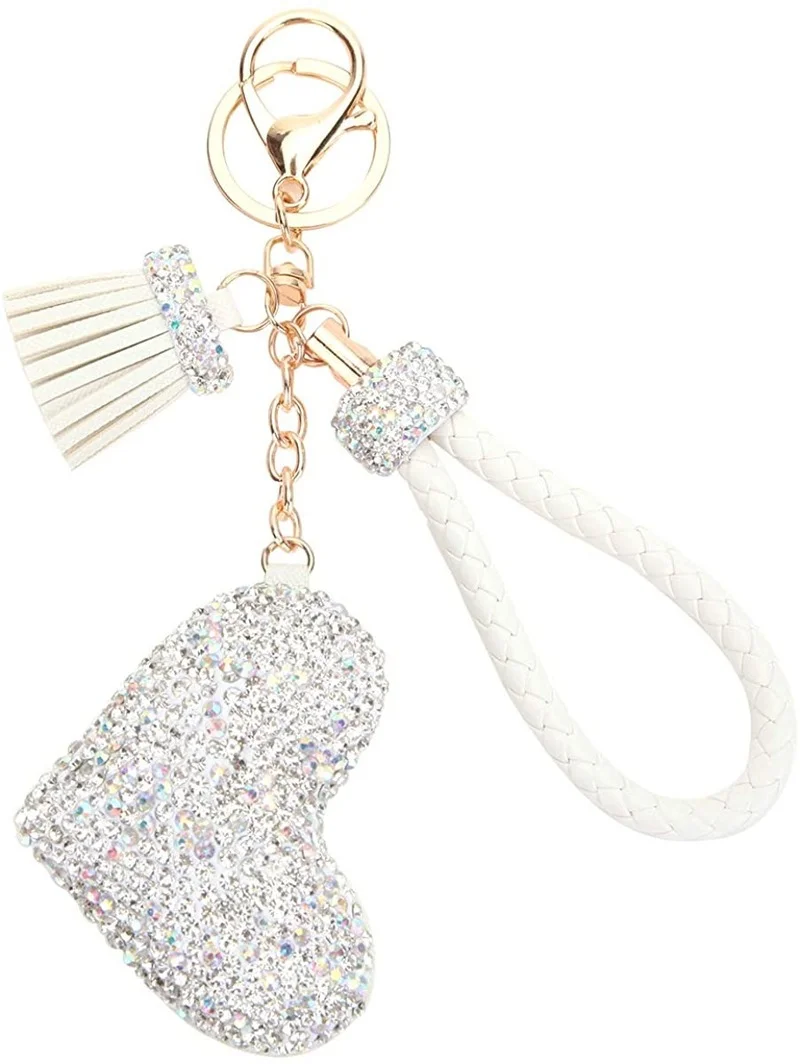 

Heart AB Color Full Rhinestone Keychains with Tassel Lobster Keyring for Bags Car Key