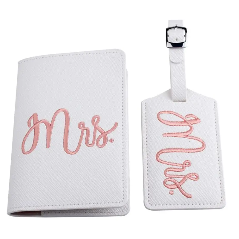 

1Set Leather Luggage Tag Embroidery Mr./Mrs. Passport Case for Couples Honeymoon 23GE