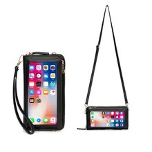 Universal Touchable Phone Pocket Women Shoulder Bags PU Leather Ladies Crossbody Bag Female Clutch Transparent Wrist Wallet
