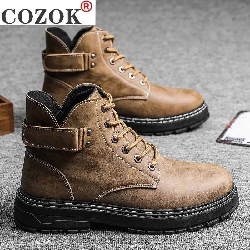 2021 Winter Men's Tooling Boots Military Boot British Style Retro Middle Cut Men Boot High Cut Men's Shoes Snow Boots
