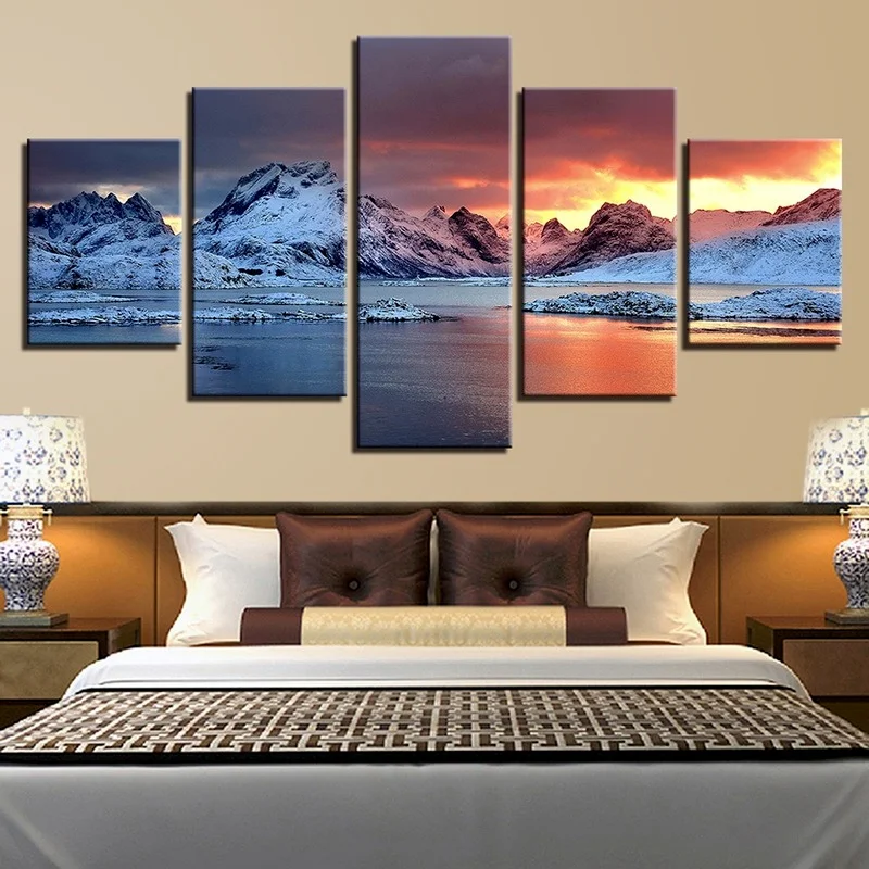 

5 Pieces of Yixi Inkjet Oil Painting Mural Wulian Sunset Snow Mountain AliExpress Supply Amazon Dunhuang Supply Cross-border