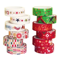 12pcsset christmas washi tapes stars colored stripes snow tree stockings snowman reindeer kawaii masking tapes stickers