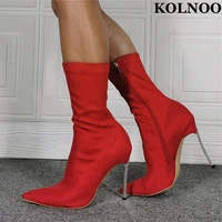 kolnoo new handmade thin heeled ankle boots real picture large size 35 47 red faux leather martin boots fashion party prom shoes