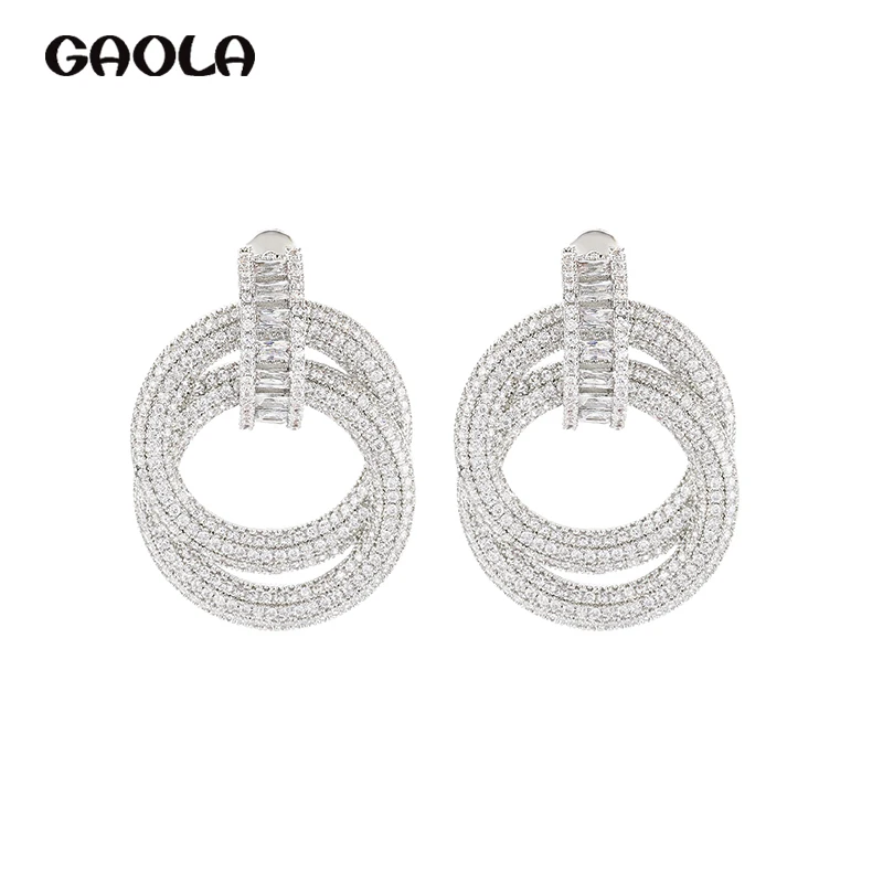

GAOLA Кольца с геометрическим кольцом серьги простой холодный ветер трехмерные многослойные циркон супер флэш роскошные преувеличенные серь...