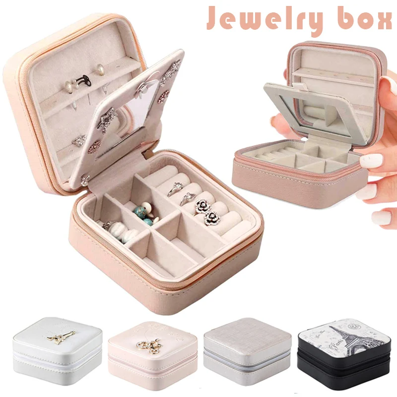 

PU Leather Jewelry Box Organizer Display Box Storage Organizer Zipper Women Display Travel Case Double Layer Organizador De Joya