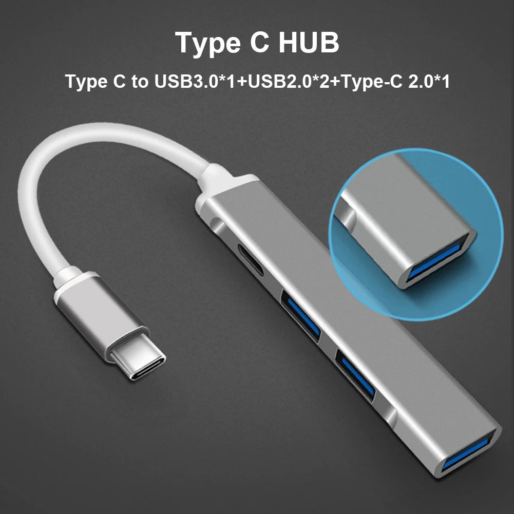 

4 в 1, адаптер Type-C, USB 3,0, 2,0, 4 порта