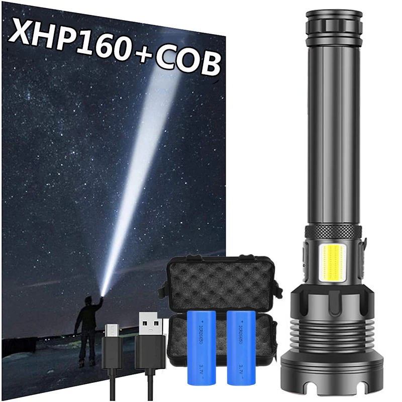 

Ultra Brightest XHP160 LED Flashlight XHP50 Rechargeable USB Zoomable Torch Lantern Use 18650 26650 Hunting Lamp for Camping