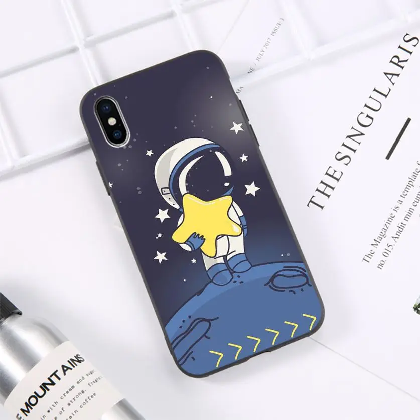 

Space Love Moon Astronaut TPU Soft Silicone Black Phone Case for iPhone 11 pro XS MAX 8 7 6 6S Plus X 5 5S SE XR case