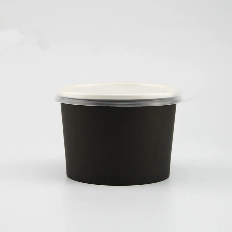 cup and lid 50 шт. черные плотные одноразовые бумажные стаканчики высокого качества 8 унций 12 унций 16 унций мороженое жареный йогурт круглая чашка с прозрачной крышкой - Цвет: cup and lid