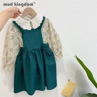 mudkingdom girls shirts dress set lace turn down collar floral blouses tops solid strap dress sets toddler spring autumn outfits