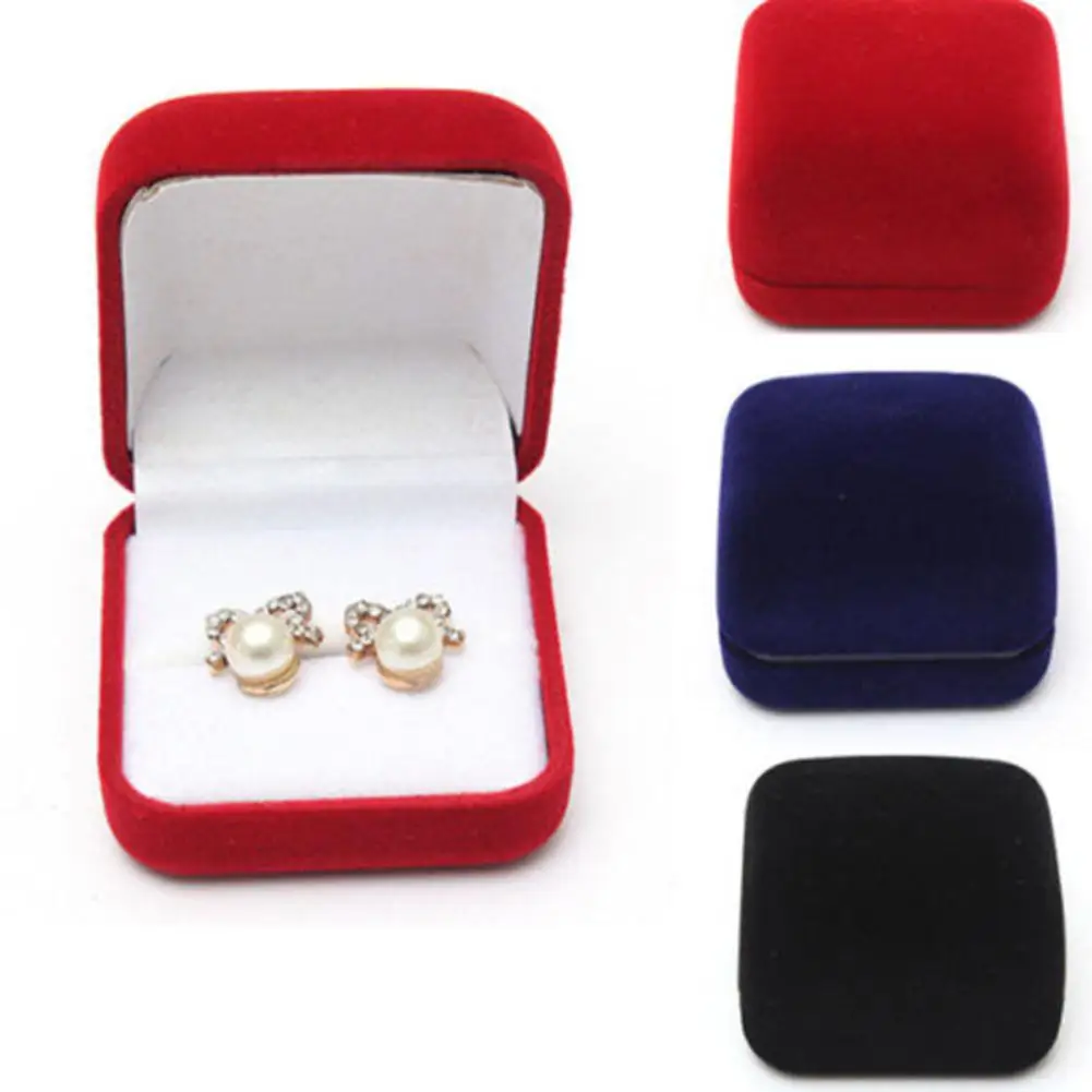 

1PC Square Wedding Propose Engagement Valentine Day Velvet Earring Ring Box Jewelry Display Case Holder Storage Organizer Gift