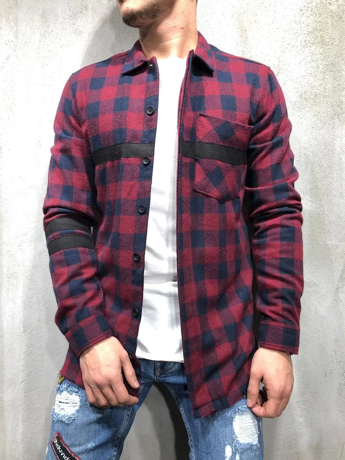 Мужская блузка в клетку с длинным рукавом|Повседневные рубашки| |