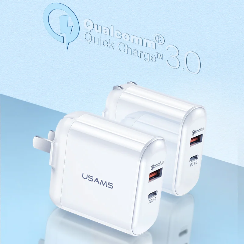

USAMS 5V 3.4A PD Fast Phone Charger USB Type C Charger For iPhone 12 11 X Macbook Huawei Matebook Samsung Wall Travel Charger