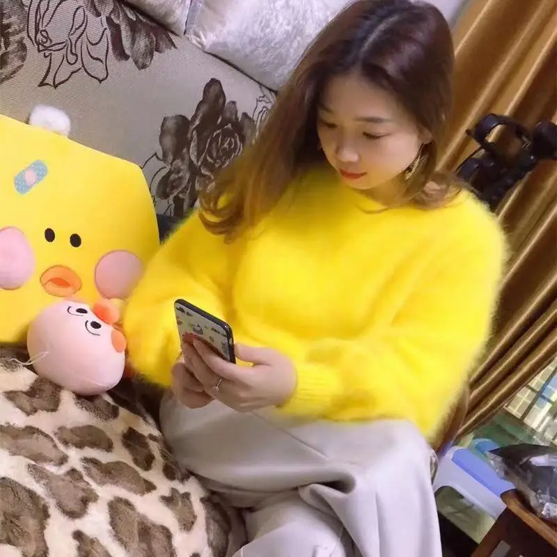 Элегантный Модный пушистый Женский Зимний пуловер из 100% кашемира и шерсти норки