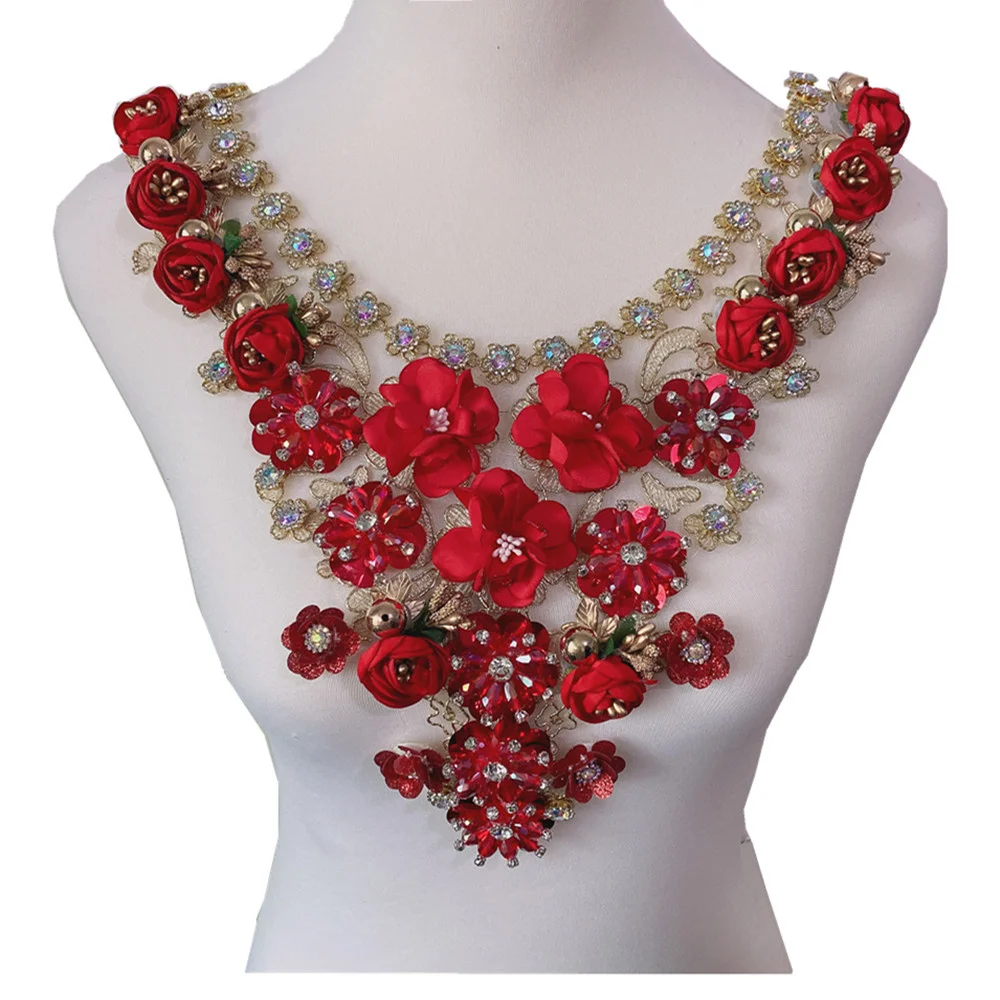 

1PCS Vintage Embroidery flower Collar rhinestone Shirt Collars