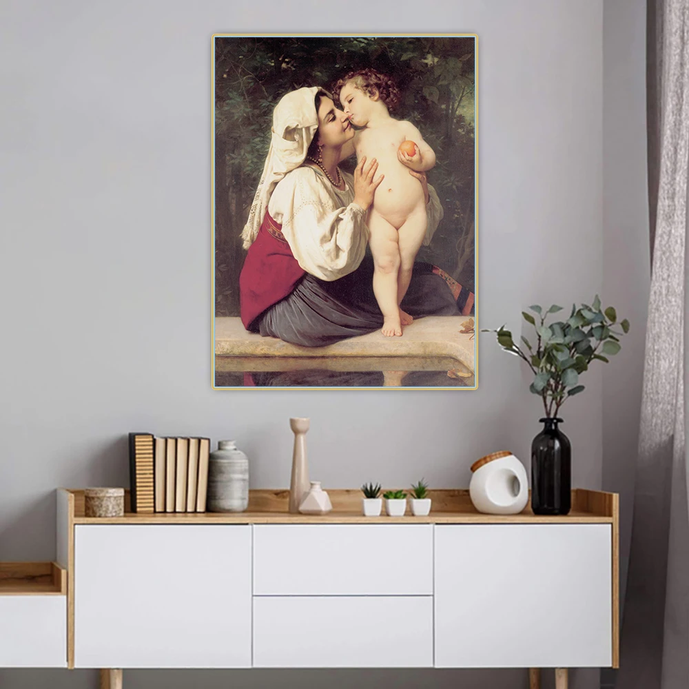 

William Adolphe Bouguereau " The kiss " Canvas Aesthetic Oil Painting Artwork Print Poster Picture Wall Decor Home Decoration