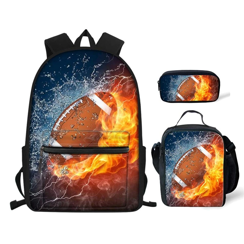 ELVISWORDS Teenager Backpack Set Ice Fire American Football Print Children School Bags for Boys Book Bag Student Laptop Bagpacks