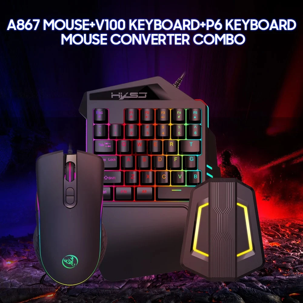 

A867 RGB Ergonomic Wired Gaming Mouse Set V100 35 Keys Single-hand Gaming Keyboard P6 Portable Keypad Mouse Converter Combo