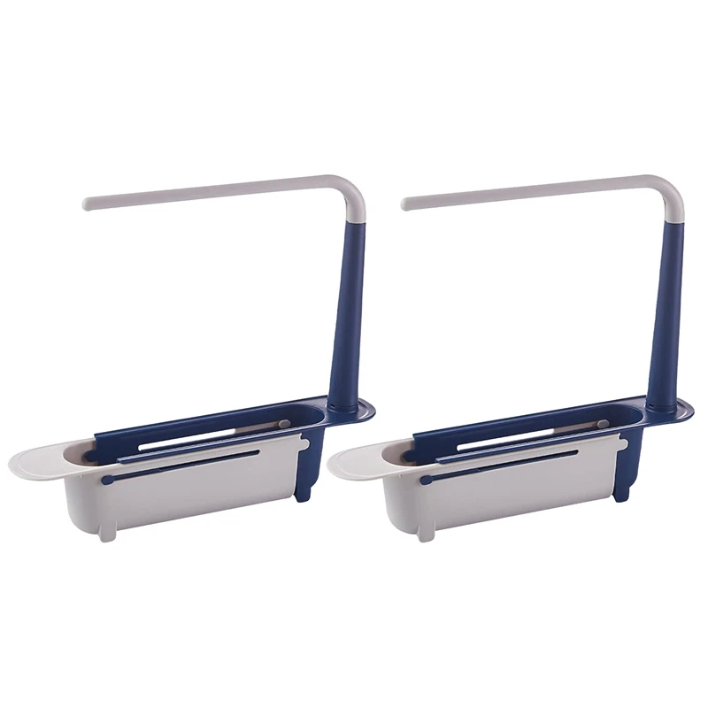 

Retractable Sink Rack, Adjustable Drain, Sponge Soap Rack with Cloth Hanger, Expandable Storage Drain Basket