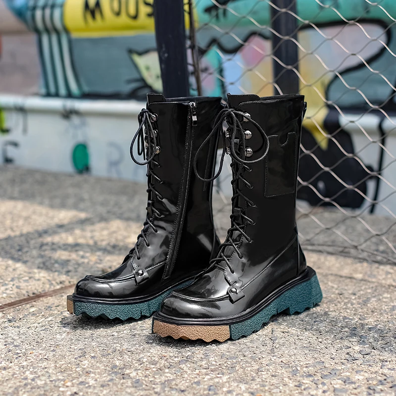 

Lace up Motorcycle Boots Genuine Leather Round Toe Shoe Woman 2021 Winter Newest med heels Working Casual Boots size 40 41