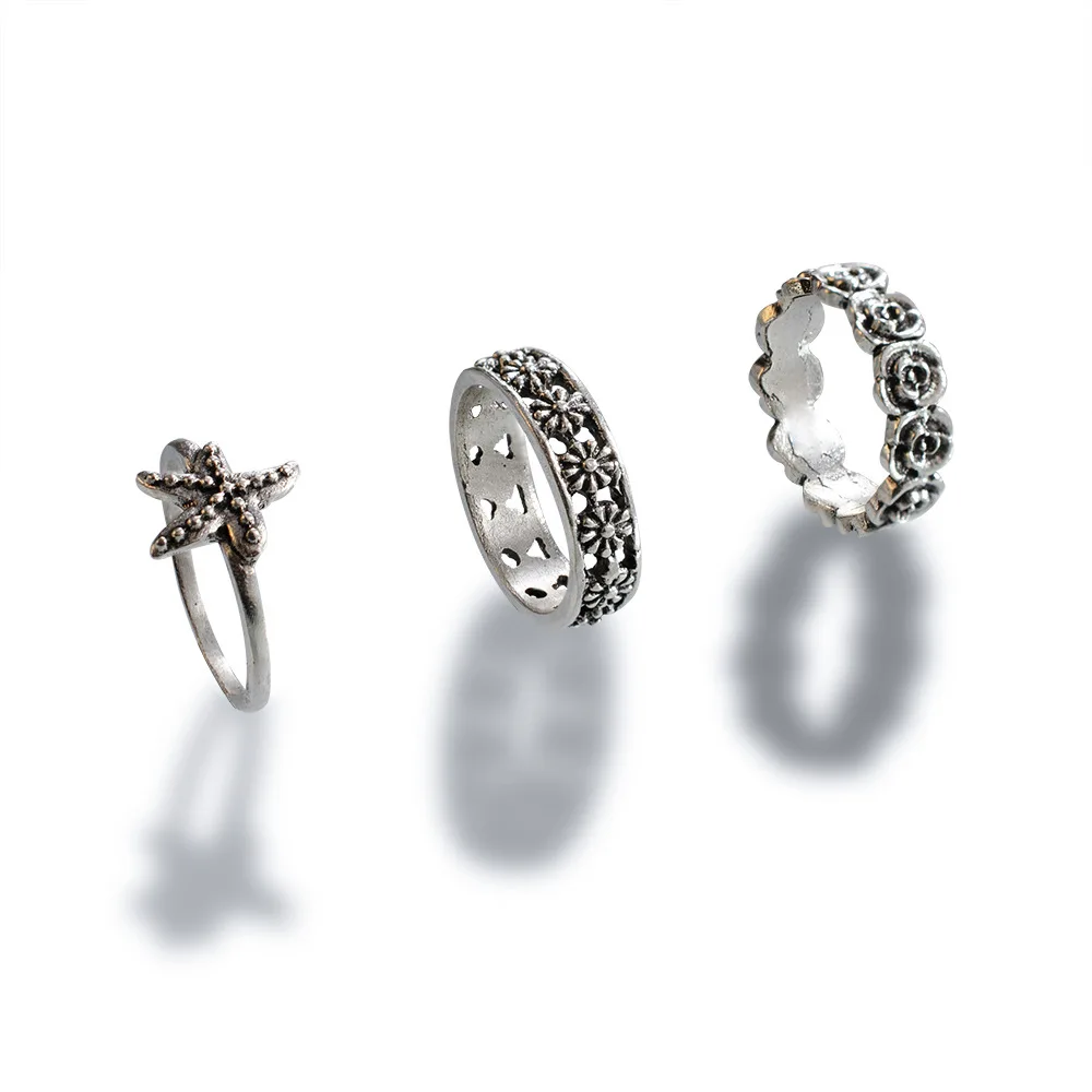 Серебряный Цвет Ретро Кольца для суставов палец женщин Винтажная Геометрическая