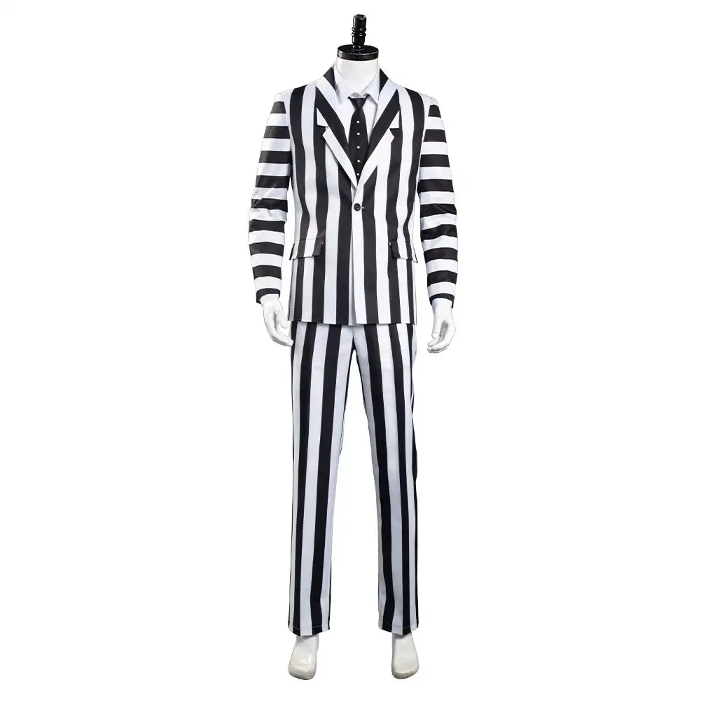 Beetlejuice Адам костюмы для косплея взрослых Для мужчин Черный и белый костюм в