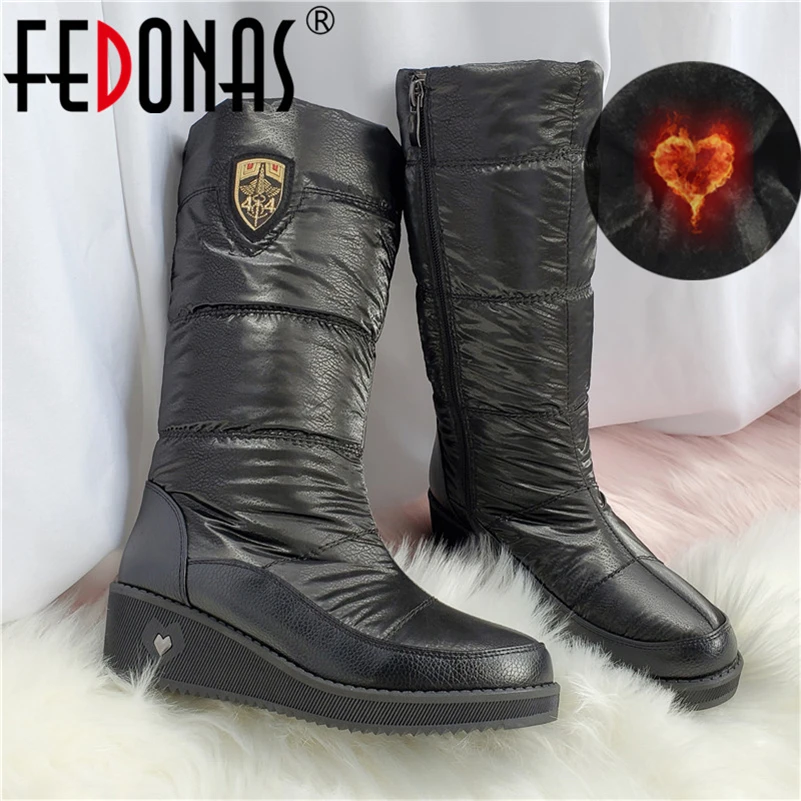 Женские теплые сапоги до колена FEDONAS черные длинные на платформе и высоких