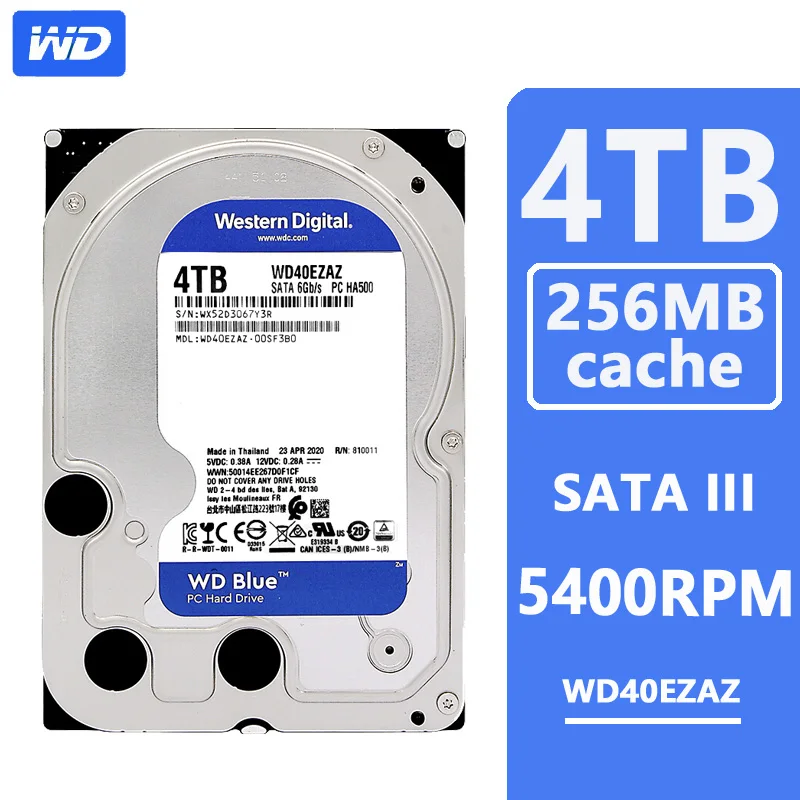 WD Blue 4TB HDD Hard Drive Disk HD SATA III 256MB Cache 5400 RPM 4 TB 3.5" 35 Harddisk for Desktop PC Computer