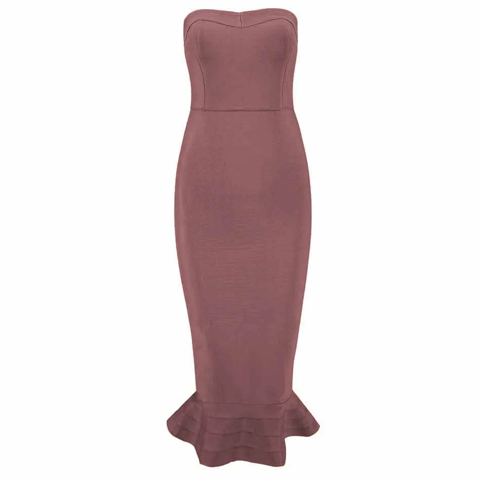Коричневый Осенние Бандажное платье Для женщин Vestidos Verano пикантное, без рукавов, без бретелей платье с русалочкой; элегантные туфли в стиле знаменитостей; платье для вечеринок подиума - Цвет: Коричневый