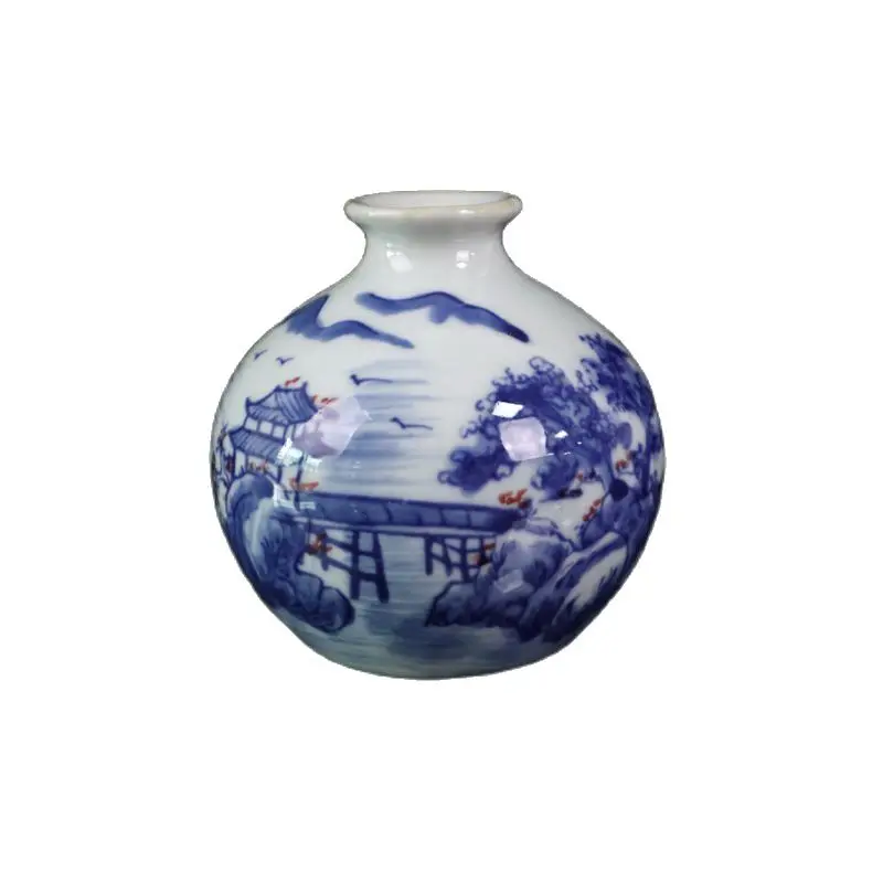 

Chinese Old Porcelain Blue And White Underglaze Pomegranate Bottle With Red Landscape Pattern