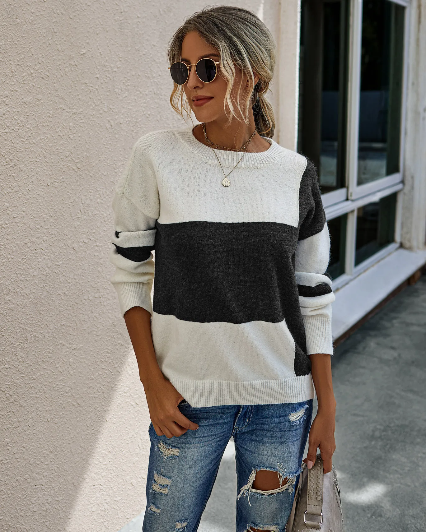

2020 new autumn / winter women's sweater fashion splicing knitwear long sleeve Pullover women's sweater high quality