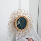 40 см подвесное зеркало из ротанга круглое настенное зеркало с подсолнухом Декор Бохо плетеные туалетные зеркала для макияжа