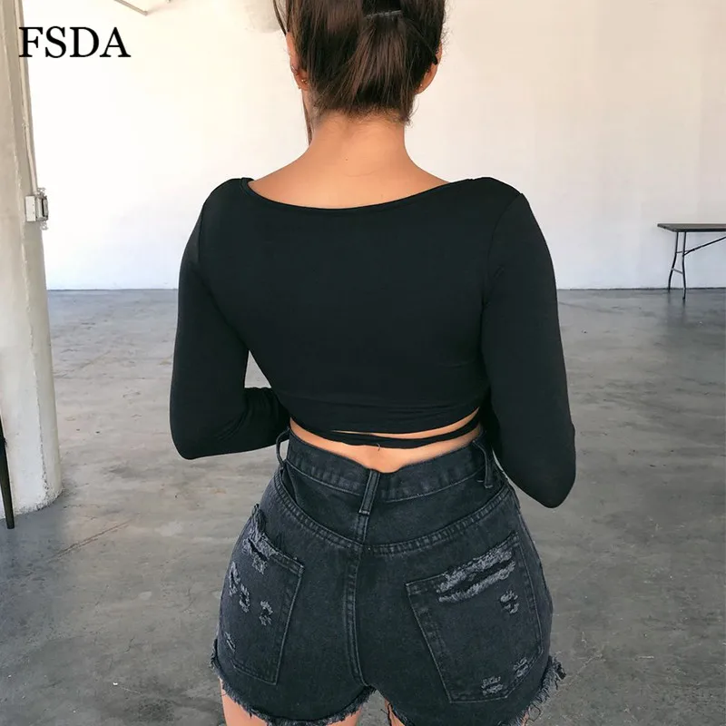 Женский короткий топ из вискозы с V образным вырезом и длинным рукавом|Футболки| |