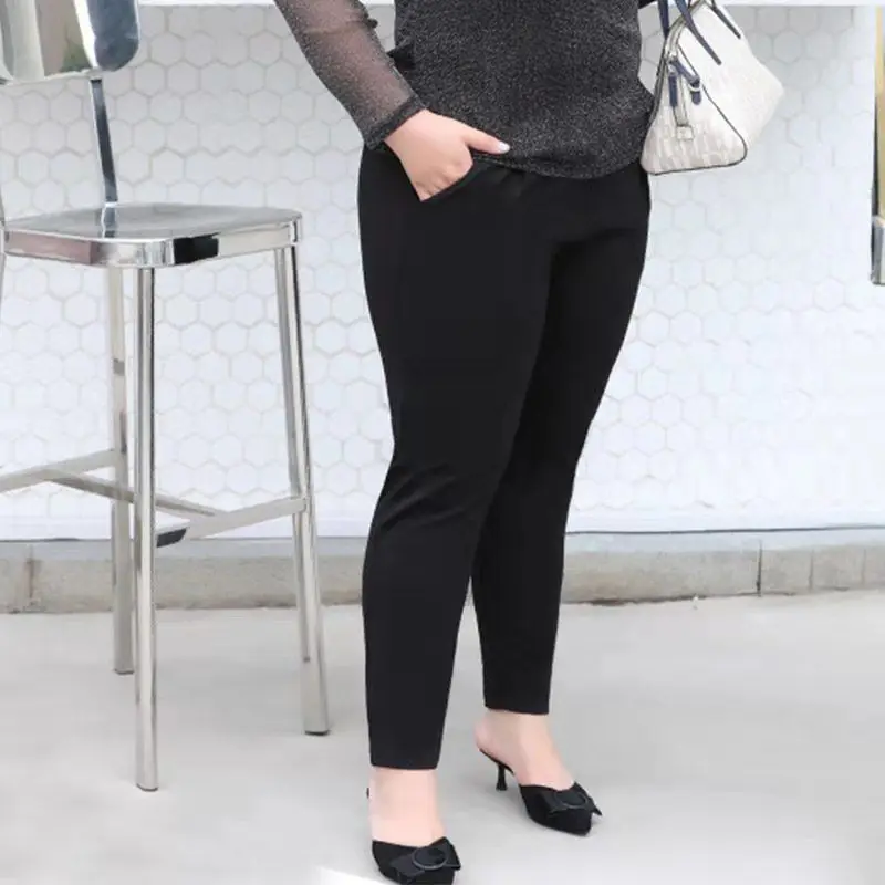 

Women 2021 Spring Summer Fashion Elastic Waist Casual Pants Female Solid Color Slim Trousers Ladies New Thin Pencil Pants L276