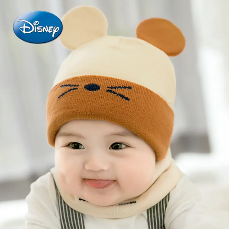 

Disney Cartoon cute Children winter hat 2021 Hat Plus Velvet Warm and Cold Earmuffs Plush Hat Scarf Women's hat Knitted Beanie