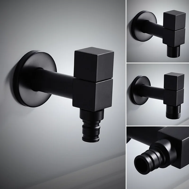 BLACK FULL BRASS square washing machine 4 point faucet balcony mop pool single cold water tap | Обустройство дома