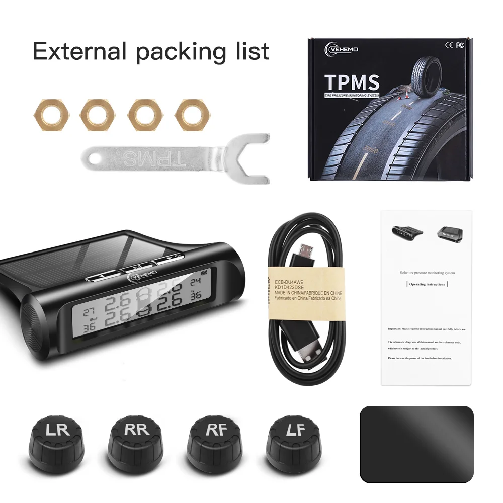 Умная Система контроля давления в шинах TPMS на солнечной энергии 5 пост. Тока USB ЖК