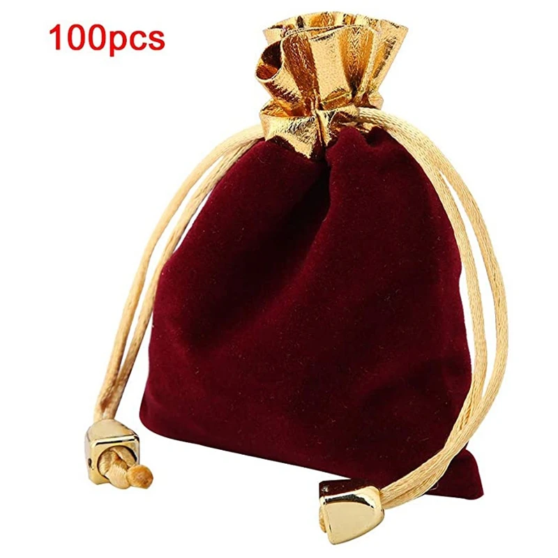 

High-End Red Velvet Bag Gold Edge Bag Jewel Drawstring Bag Wedding Banquet Supplies Gift Jewelry Gift Bag