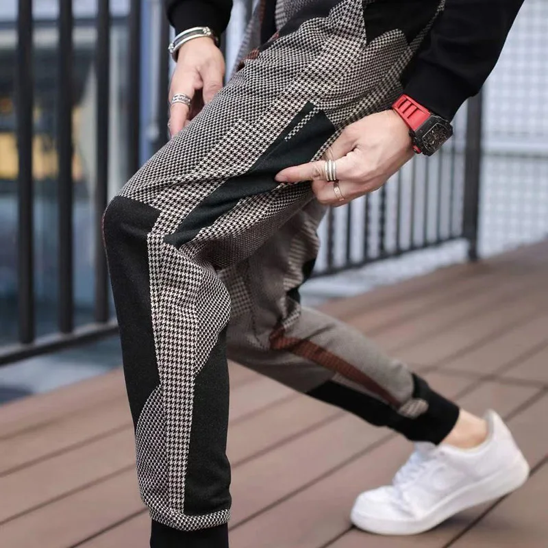 

New autumn and winter light luxury men's stitching casual sports pants trendy wild loose pants