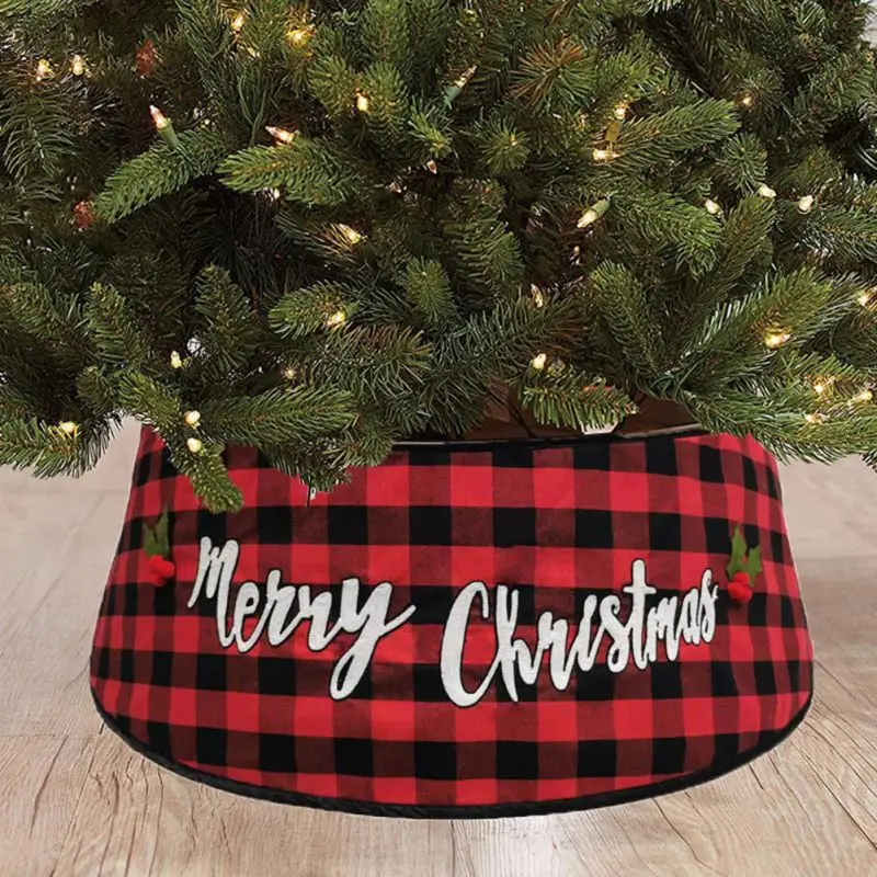 

Christmas Tree Skirt Black White Plaid Base Collar Around Xmas Tree Home Party New Year Decorations Xmas Tree Decor Skirt