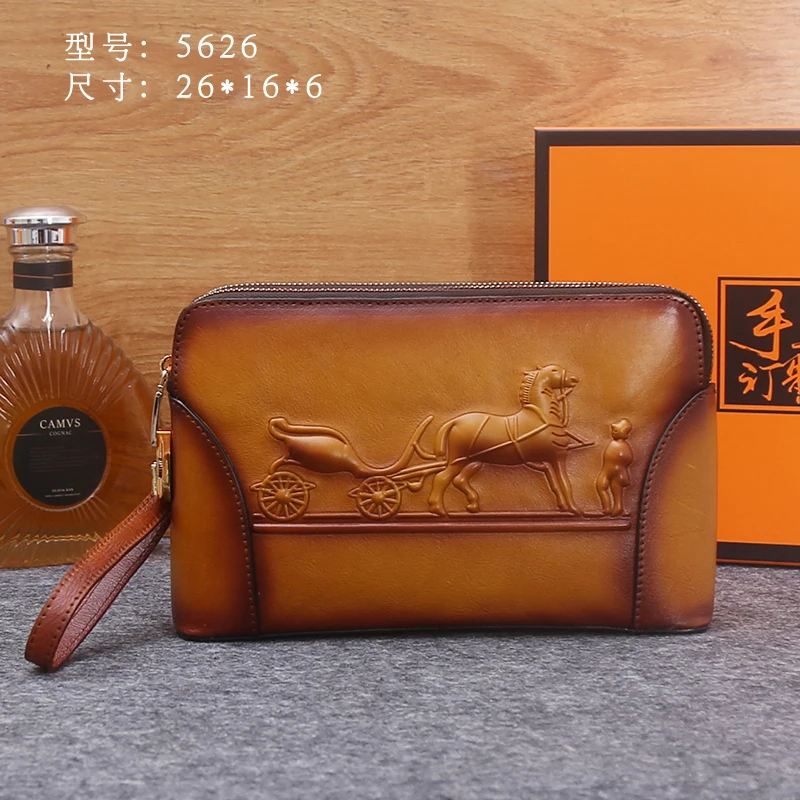 New Leather man bag hand bag large capacity tree cream cowhide man double-pull combination lock fashionable horse-drawn hand bag