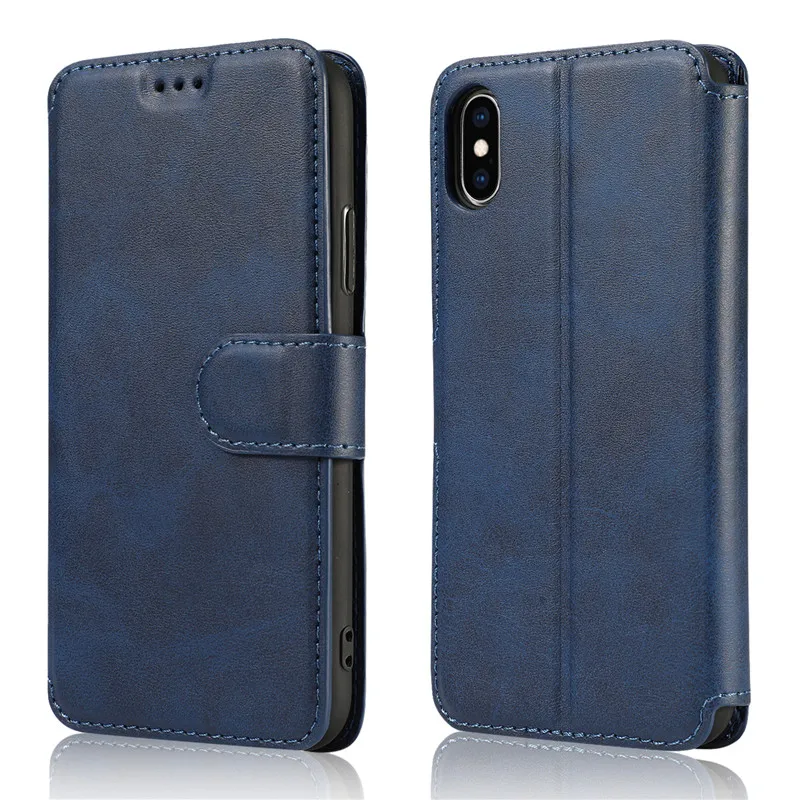 Роскошный кожаный чехол для iPhone XS Прочный Магнитный кошелек с откидной крышкой и